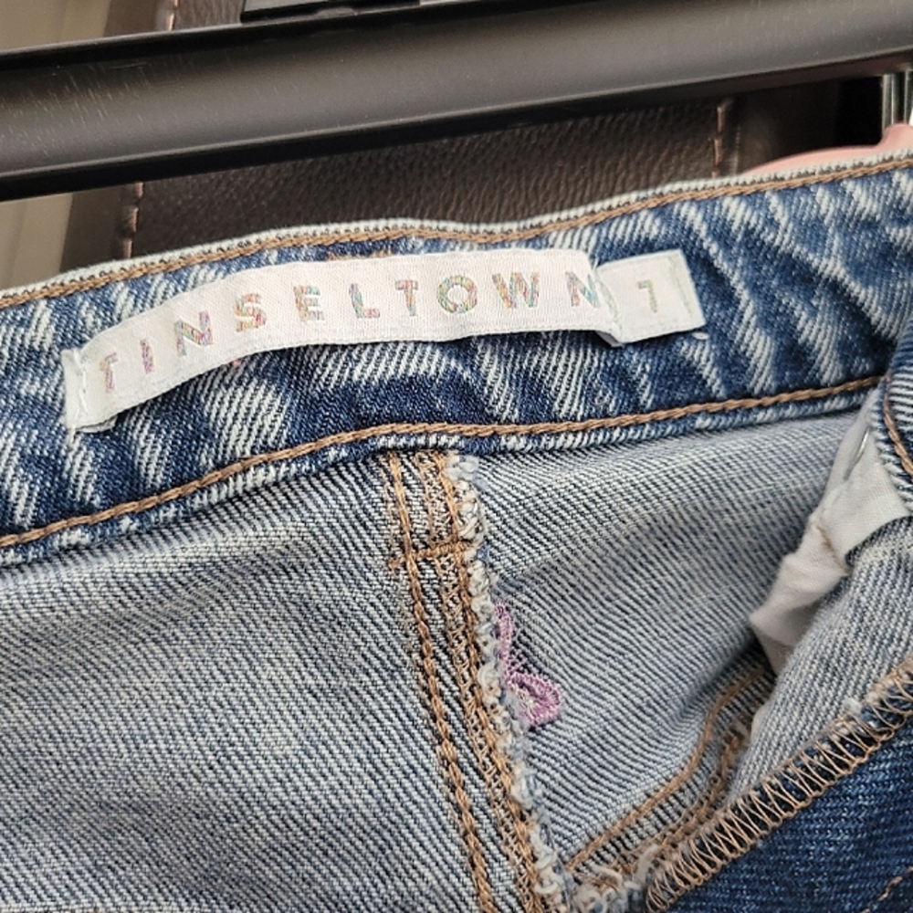 Tinseltown Embroidered Butterfly Jeans Size 7 Light Blue Distressed Holes Youth - Picture 4 of 4